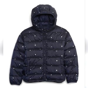 Gap Kids Navy Silver Star Hooded Lightweight Puffer Jacket - Size 12 NWT